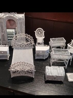 White Metal (Wicker Look) Miniature Dollhouse Set